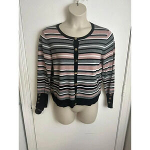 Retrology Striped Button Front Cardigan Silver Buttons Size Large #0491